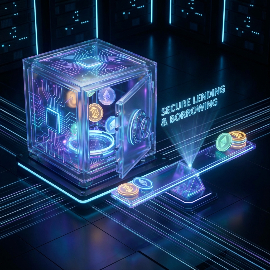 Crypto Vault and Scale 3D Render